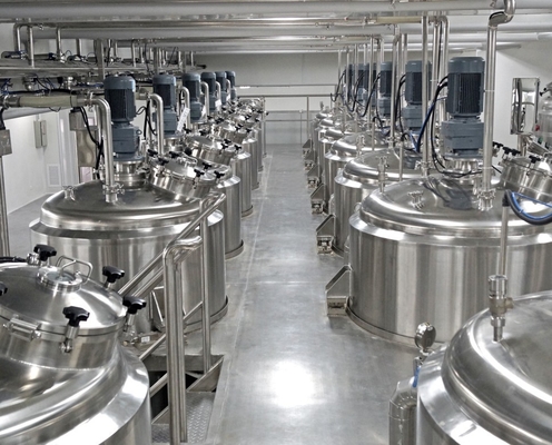 60 r/m 2000L Single Layer Mixing Tank สำหรับผลิตภัณฑ์ที่เป็นของเหลว